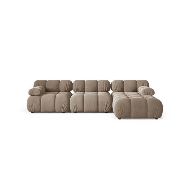 Smėlio spalvos modulinė kampinė sofa iš velveto (su dešiniuoju kampu/su gultu) – Micadoni 