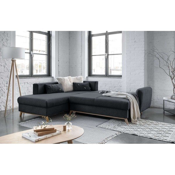 Tamsiai pilka sofa-lova Miuform Scandic Lagom L, kairysis kampas-image-4