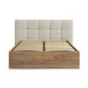 Smėlio spalvos iš audinio dvigulė lova audiniu dengta/iš medžio drožlių plokštės su sandėliavimo vieta su lovos grotelėmis 180x200 cm Kumo – Bobochic Paris