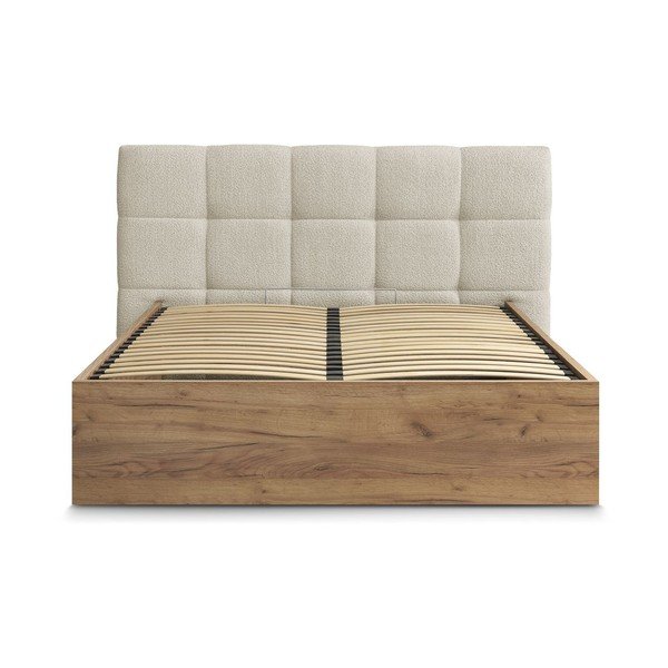 Smėlio spalvos iš audinio dvigulė lova audiniu dengta/iš medžio drožlių plokštės su sandėliavimo vieta su lovos grotelėmis 180x200 cm Kumo – Bobochic Paris