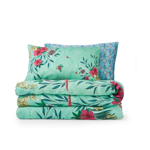 Žalios spalvos/mėlynos spalvos iš satino medvilnės dvigulė patalynė 200x200 cm Paradise Parrot – Matthew Williamson