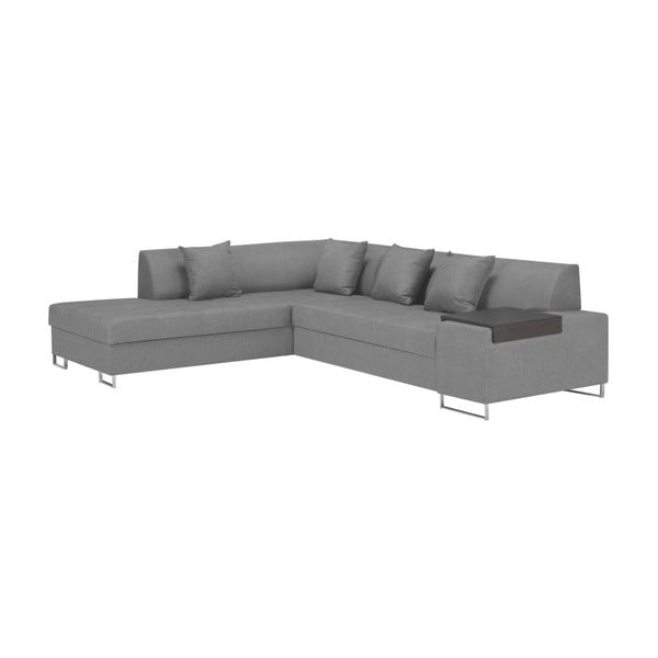 Šviesiai pilka kampinė sofa-lova su sidabrinėmis kojelėmis "Cosmopolitan Design Orlando", kairysis kampas