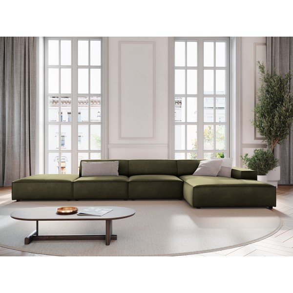 Khaki spalvos modulinė kampinė sofa iš velveto (su dešiniuoju kampu/su gultu) Jodie – Micadoni -image-1