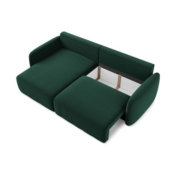 Tamsiai žalios spalvos sulankstoma/su sandėliavimo vieta kampinė sofa iš velveto (su kairiuoju kampu/su gultu) Kalena – Makamii-image-4