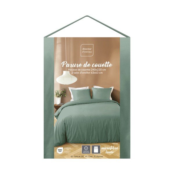 Žalios spalvos iš mikropluošto dvigulė/itin ilga patalynė 3 dalių 240x220 cm Liam – douceur d'intérieur-image-1