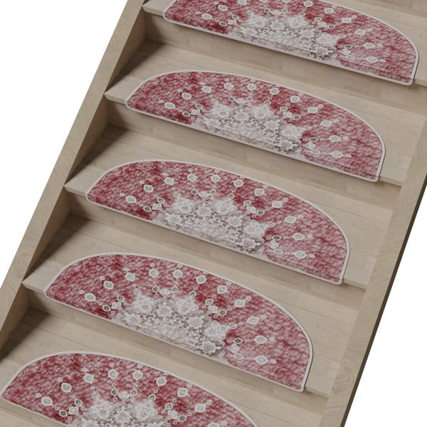 Laiptų kilimėlių rinkiniai šviesiai raudonos spalvos 16 vnt. 20x65 cm Chakra – Vitaus-image-1