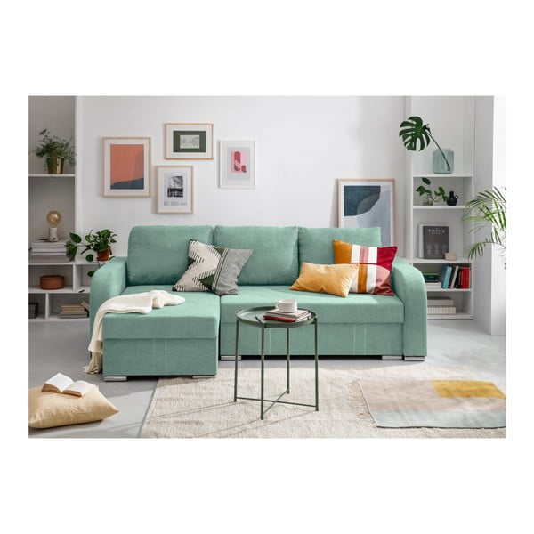 Mėtų žalios spalvos kampinė sofa-lova su laikymo vieta "Melart Louise", kairysis kampas-image-2