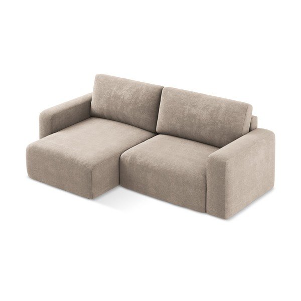 Smėlio spalvos sulankstoma/su sandėliavimo vieta kampinė sofa iš šenilinio audinio (su kairiuoju kampu/su gultu) Kona – Makamii-image-3