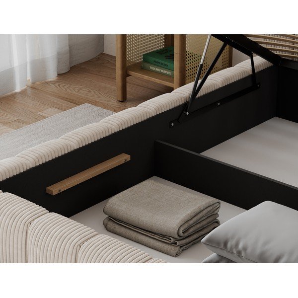 Smėlio spalvos viengulė lova audiniu dengta su sandėliavimo vieta su lovos grotelėmis 90x200 cm Lamica – ELTAP-image-4