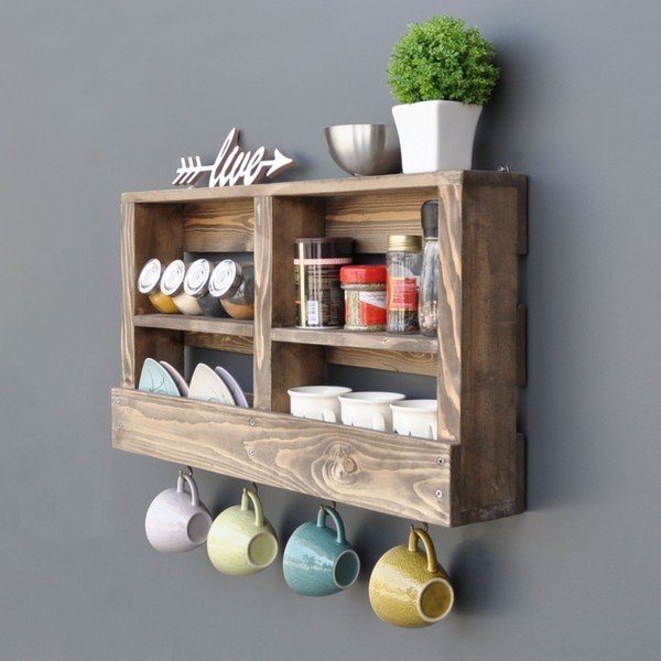 Medinė sieninė lentyna su kabliukais Ayako-image-3