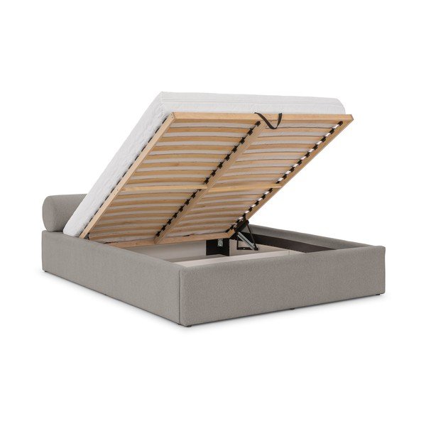 Šviesiai pilkos spalvos dvigulė lova audiniu dengta su sandėliavimo vieta su lovos grotelėmis 140x200 cm Cille – Ropez-image-2