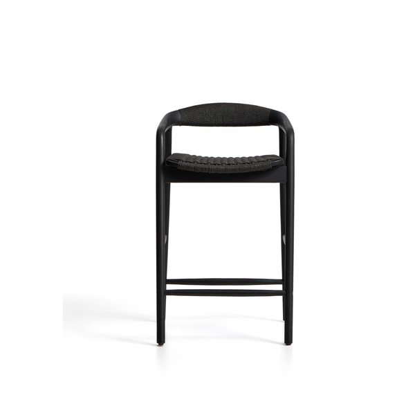 Juodos spalvos iš ąžuolo masyvo baro taburetė su porankiais (sėdynės aukštis 65 cm) Derile – Kave Home-image-4