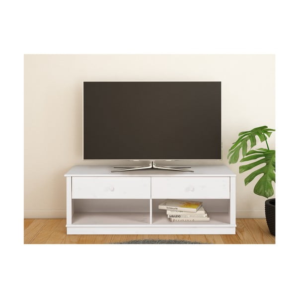 Iš pušies masyvo TV spintelė baltos spalvos 137x47 cm Anita – Støraa-image-1
