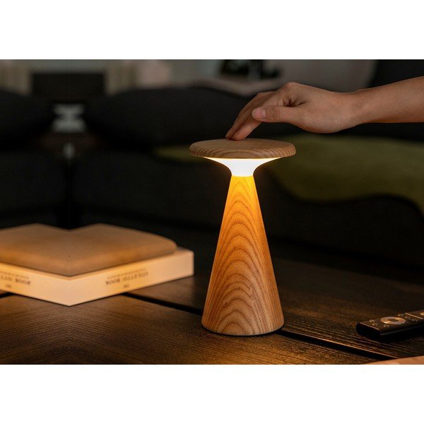 Natūralios spalvos stalinis šviestuvas LED (aukštis 21 cm) su mediniu gaubtu Sylva – Gingko-image-2
