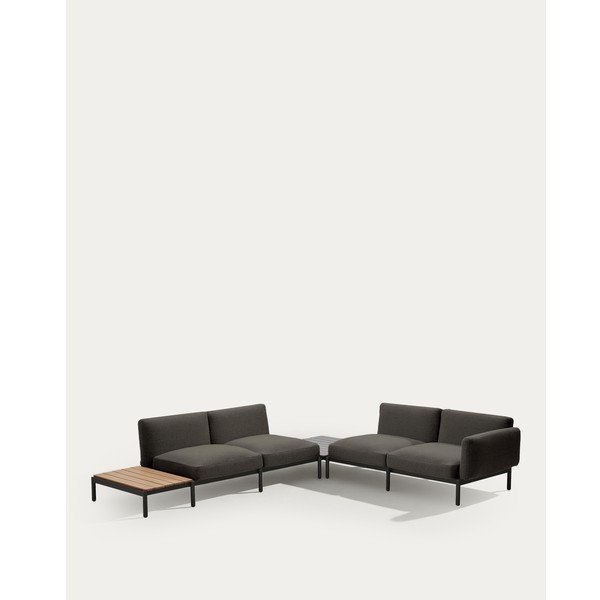 Tamsiai pilkos spalvos iš audinio sodo sofa („L“ formos) Sorells – Kave Home