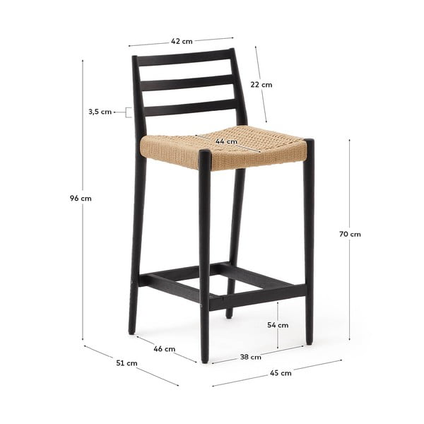 Juodos spalvos/natūralios spalvos iš ąžuolo masyvo baro taburetė (sėdynės aukštis 70 cm) Analy – Kave Home-image-4