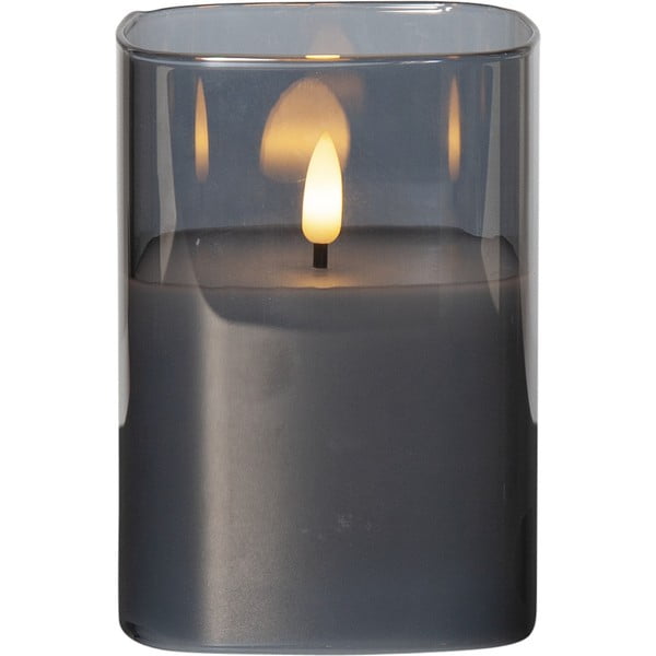 Pilka LED vaško žvakė stiklinėje Star Trading Flamme, aukštis 12,5 cm
