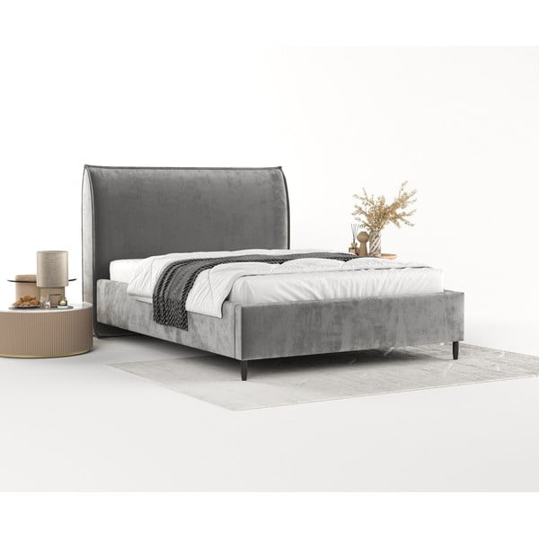 Dvigulė lova pilkos spalvos audiniu dengta su sandėliavimo vieta su lovos grotelėmis 180x200 cm Shell – Maison de Rêve-image-2