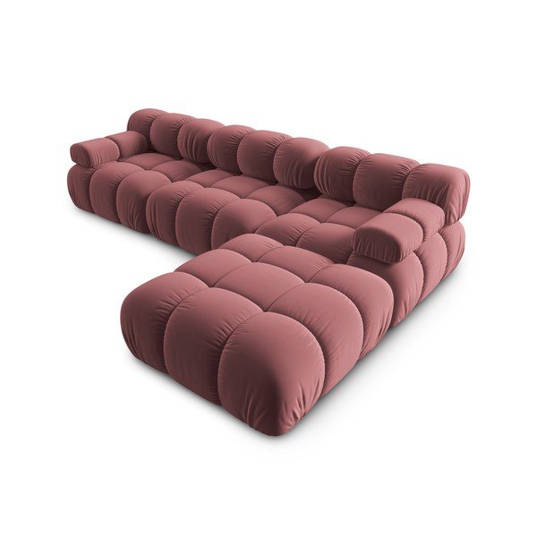 Kampinė sofa rožinės spalvos iš velveto Bellis – Micadoni Home-image-4