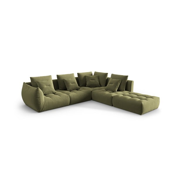 Šviesiai žalios spalvos iš velveto kampinė sofa (su dešiniuoju kampu/„L“ formos) Bloom – Micadoni -image-2