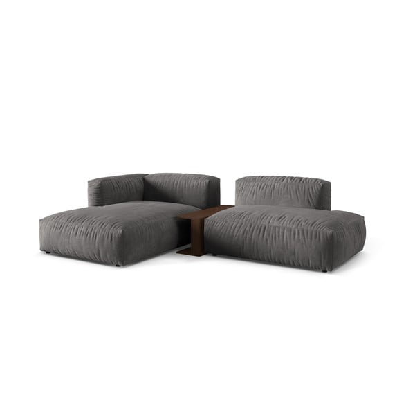 Pilkos spalvos iš velveto modulinė kampinė sofa (su kairiuoju kampu/su gultu) Martina – Micadoni -image-2