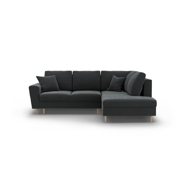 Tamsiai pilkos spalvos iš velveto sulankstoma/su sandėliavimo vieta kampinė sofa (su dešiniuoju kampu/„L“ formos) Kyoto – Cosmopolitan Design
