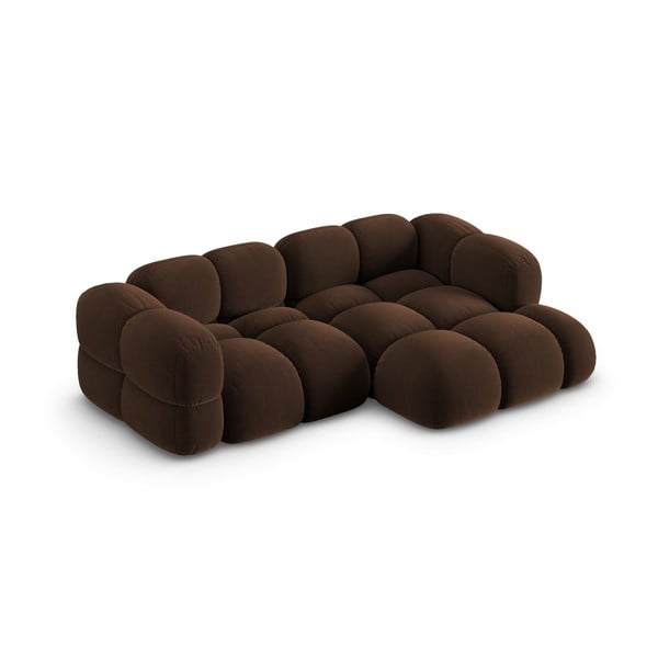 Tamsiai rudos spalvos iš velveto kampinė sofa (su dešiniuoju kampu/su gultu) Loretto – Cosmopolitan Design-image-3
