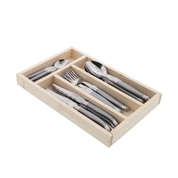 24 dalių pilkos spalvos stalo įrankių rinkinys medinėje staltiesėje "Jean Dubost Grey