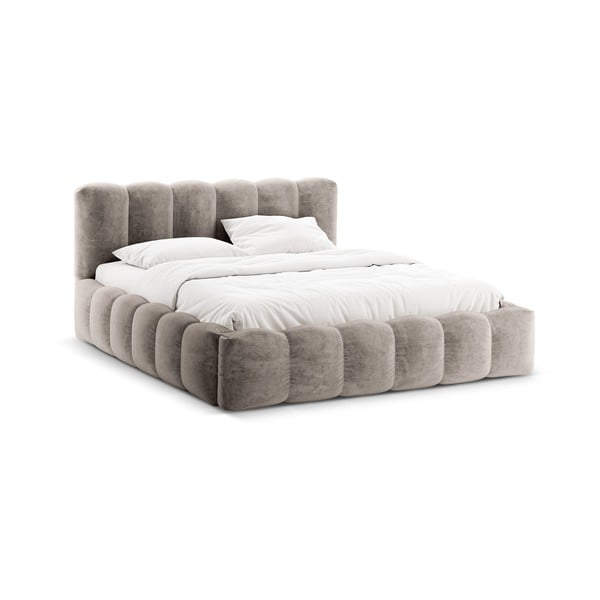 Dvigulė lova šviesiai rudos spalvos audiniu dengta su sandėliavimo vieta su lovos grotelėmis 200x200 cm Lupine – Micadoni Home-image-3