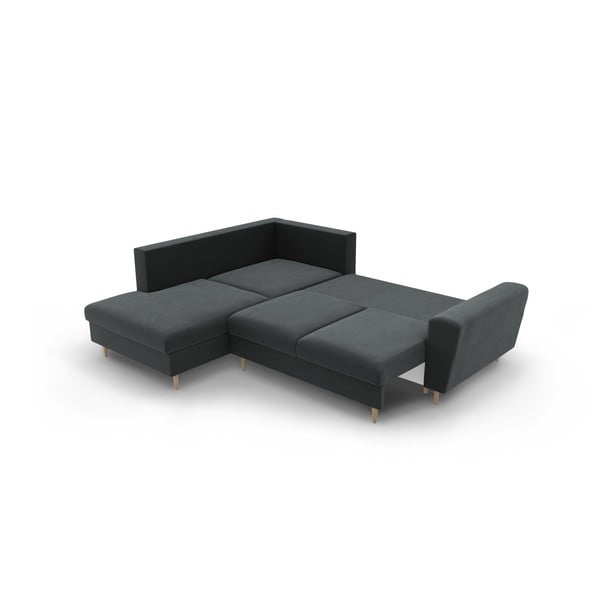 Tamsiai pilkos spalvos iš velveto sulankstoma/su sandėliavimo vieta kampinė sofa (su kairiuoju kampu/„L“ formos) Kyoto – Cosmopolitan Design-image-4