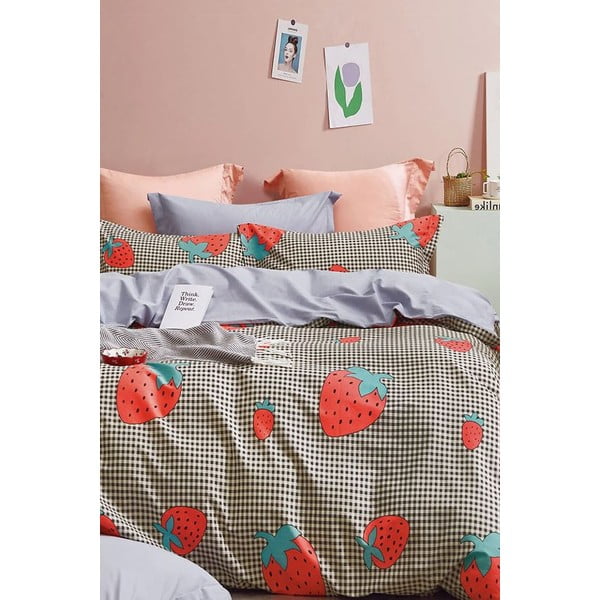 Iš ranforce medvilnės viengulė/itin ilga patalynė su paklode/3 dalių 160x220 cm Strawberry – Mila Home