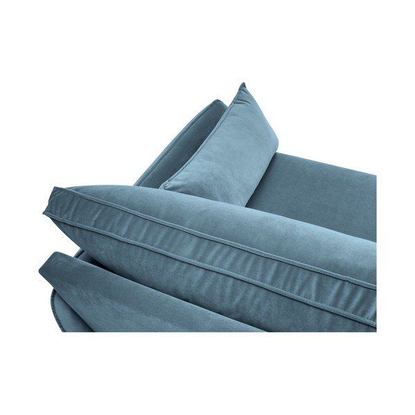 Šviesiai mėlyna aksominė kampinė sofa su juodomis kojomis Kooko Home Lento, kampas dešinėje-image-4