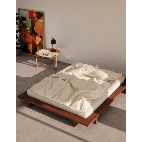 Terakotos spalvos dvigulė lova iš pušies masyvo be galvūgalio su lovos grotelėmis 140x200 cm Japan – Karup Design-image-1