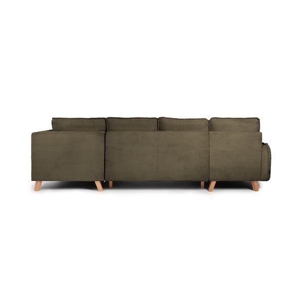 Iš kordinio velveto sulankstoma kampinė sofa žalios spalvos (su dešiniuoju kampu/„U“ formos) Tori – Bonami Selection-image-4