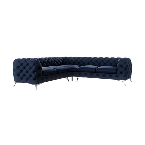 Tamsiai mėlynos spalvos iš velveto kampinė sofa Chelsea – Ropez