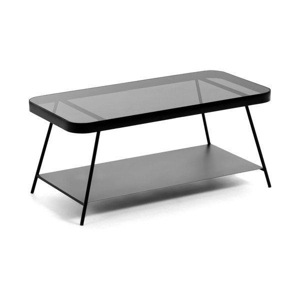 Juodos spalvos kavos staliukas su stikliniu stalviršiu 45x90 cm Duilia – Kave Home