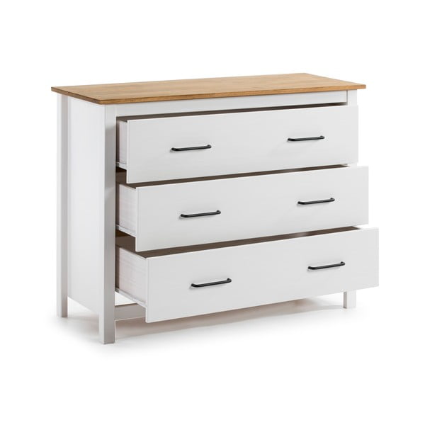 Iš pušies masyvo žema šoninė spintelė baltos spalvos 100x80 cm Miranda – Marckeric-image-3