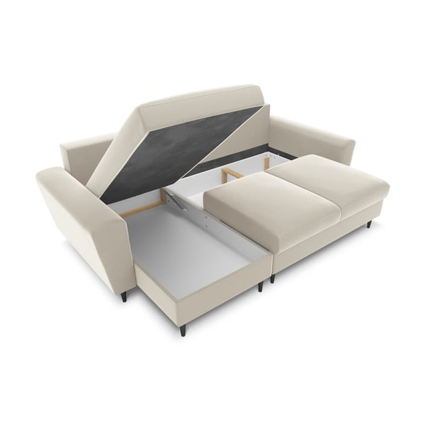 Smėlio spalvos iš velveto sulankstoma/su sandėliavimo vieta kampinė sofa Kyoto – Cosmopolitan Design-image-2