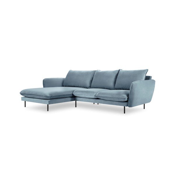 Šviesiai mėlyna aksominė kampinė sofa Cosmopolitan Design Vienna, kairysis kampas-image-3