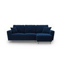 Mėlynos spalvos iš velveto sulankstoma/su sandėliavimo vieta kampinė sofa Kyoto – Cosmopolitan Design