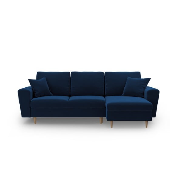 Mėlynos spalvos iš velveto sulankstoma/su sandėliavimo vieta kampinė sofa Kyoto – Cosmopolitan Design