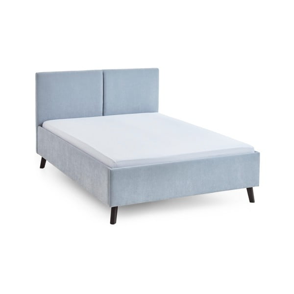 Šviesiai mėlynos spalvos dvigulė lova audiniu dengta su lovos grotelėmis 140x200 cm Piano – Meise Möbel