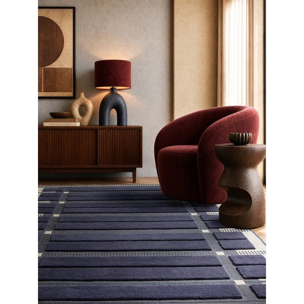 Rankų darbo tamsiai mėlynos spalvos/smėlio spalvos iš vilnos kilimas 120x170 cm – Asiatic Carpets-image-1