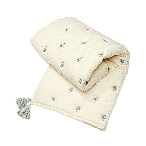 Šviesiai geltonos spalvos/mėlynos spalvos iš organiškos medvilnės dygsniuotas vaikiškas pledas 90x120 cm Balloon – Cam Cam Copenhagen