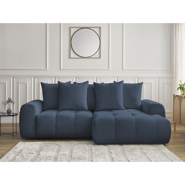 Mėlynos spalvos sulankstoma/su sandėliavimo vieta kampinė sofa iš šenilinio audinio (su dešiniuoju kampu/su gultu) Roxelane – Bobochic Paris-image-1