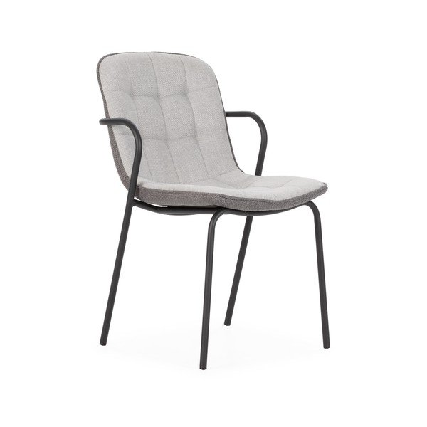 Šviesiai pilkos spalvos iš audinio valgomojo kėdė su porankiais Angie – Marckeric