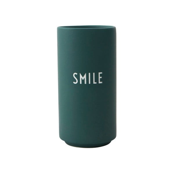 Tamsiai žalia porcelianinė vaza Design Letters Smile, aukštis 11 cm