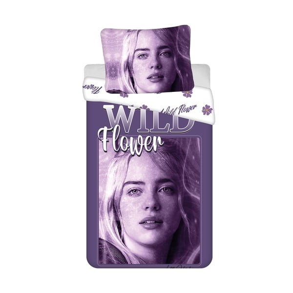 Violetinės spalvos iš medvilnės viengulė vaikiška patalynė 200x140 cm Billie Eilish – Jerry Fabrics