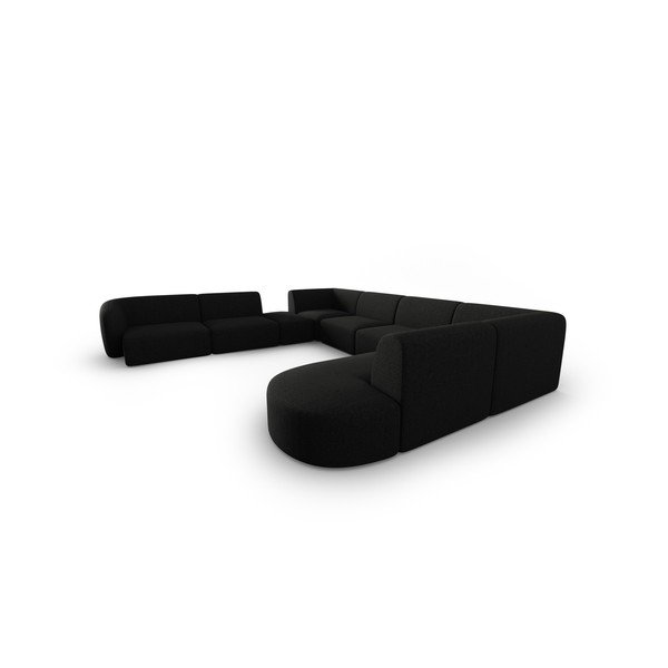 Juodos spalvos iš šenilinio audinio kampinė sofa (su kairiuoju kampu/„U“ formos) Paolo – Milo Casa-image-2