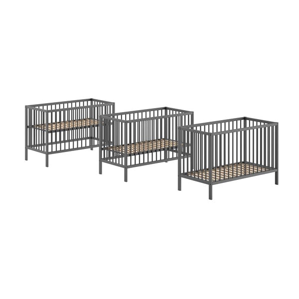 Vaikiška lova iš pušies masyvo antracito spalvos 60x120 cm DINO – Vipack-image-2